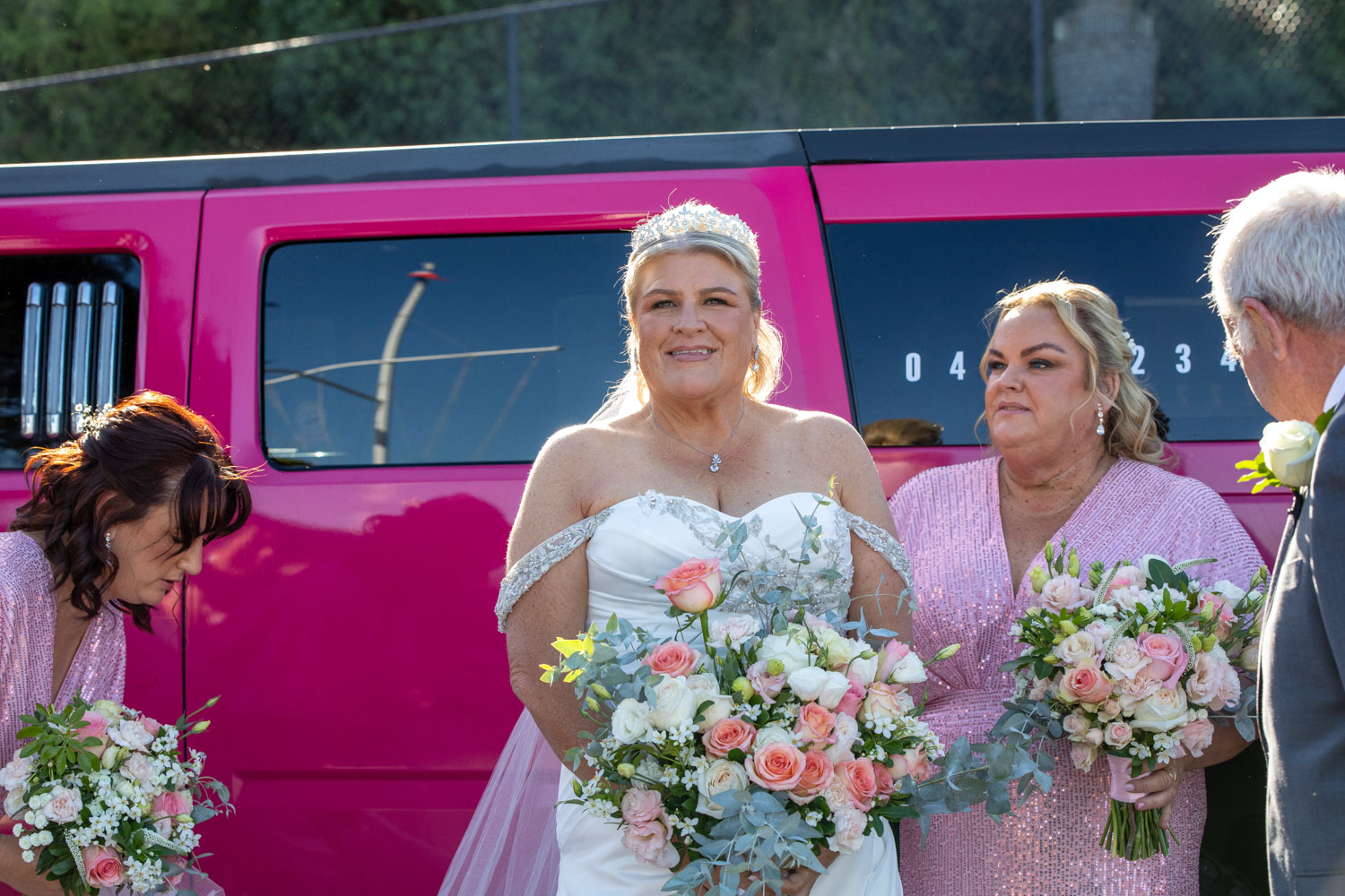 Beaumaris yacht club wedding with pink hummer