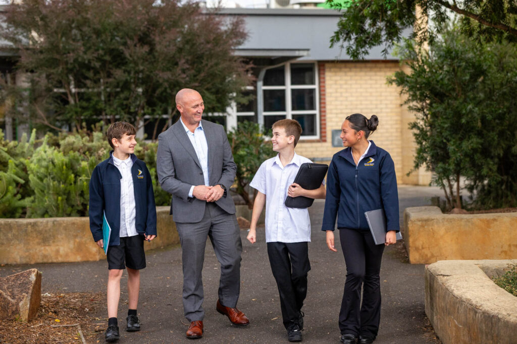 Carrum Downs Secondary College Principal walking with students