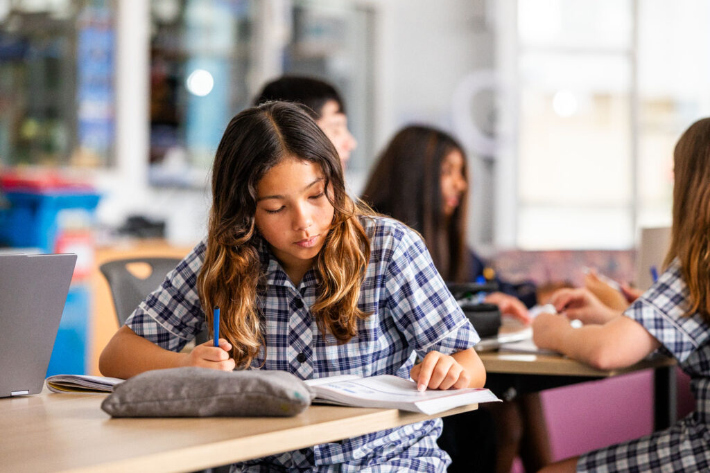 High school student in class room