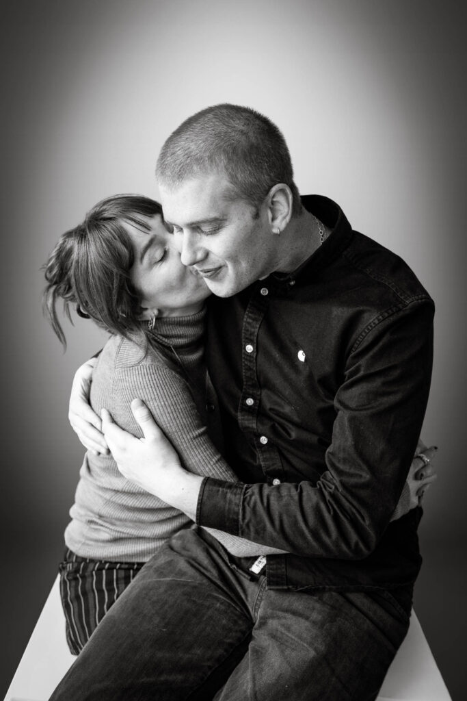 Black and White couple candid kiss